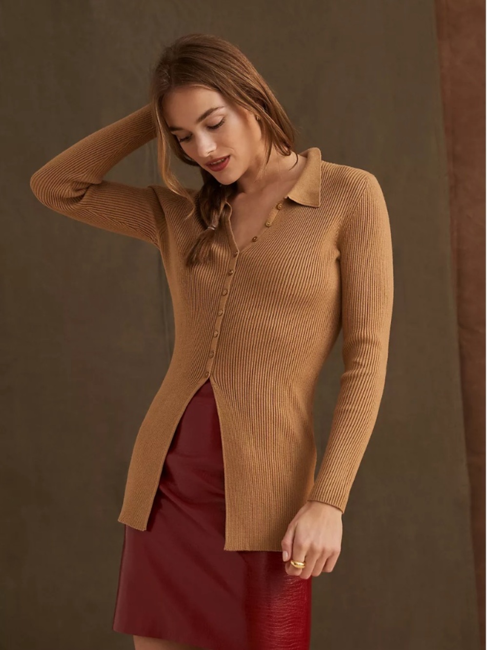 AnthropologieโMaeve Ribbed Slim CardiganโHoney